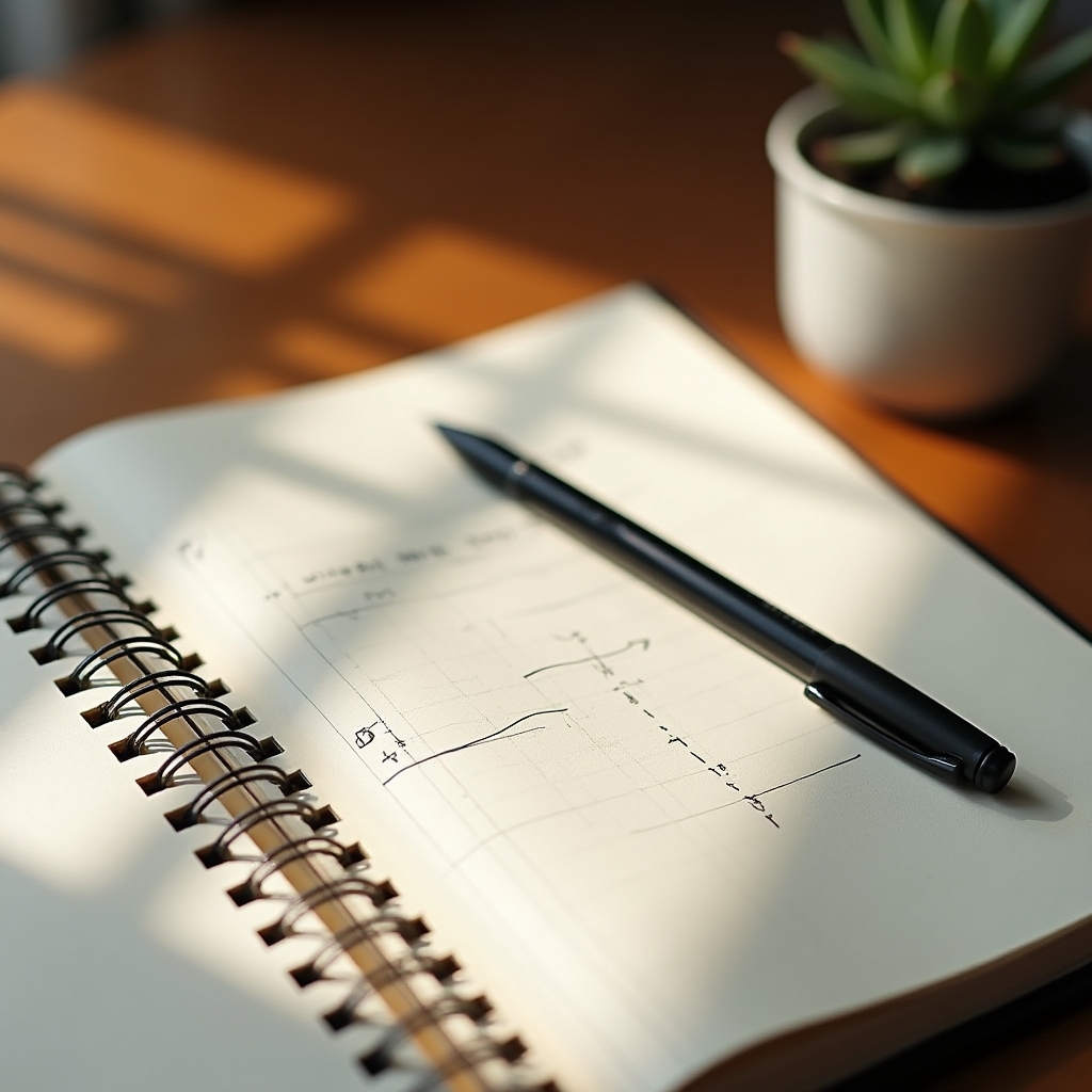 Open notebook used for tracking sleep observations next to a pen