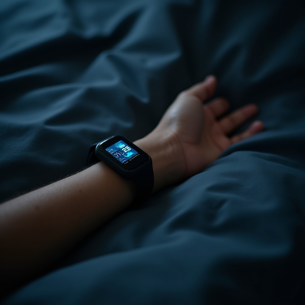Close-up of a wrist-worn sleep tracking device